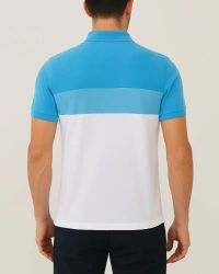 Camisa Polo Listrada em Malha Piquet Azul Claro/Branco — foto 2