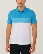 Camisa Polo Listrada em Malha Piquet Azul Claro/Branco — foto 1