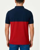Camisa Polo Listrada em Malha Piquet Azul Marinho/Vermelho — foto 2
