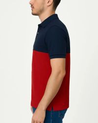 Camisa Polo Listrada em Malha Piquet Azul Marinho/Vermelho — foto 3