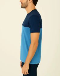 Camiseta com Recorte em Malha Premium Azul — foto 3