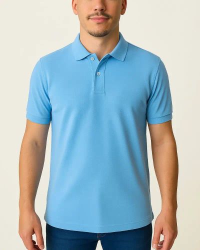 Camisa Polo Masculina Básica em Piquet - Azul Claro