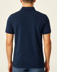 Camisa Polo Masculina Básica em Piquet Azul Marinho — foto 2