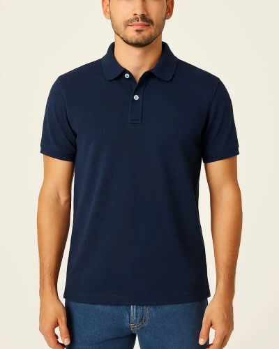 Camisa Polo Masculina Básica em Piquet - Azul Marinho