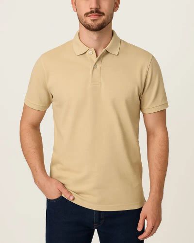 Camisa Polo Masculina Básica em Piquet - Bege