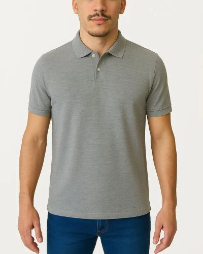 Camisa Polo Masculina Básica em Piquet - Cinza Mescla