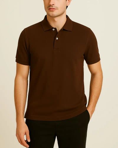 Camisa Polo Masculina Básica em Piquet - Marrom