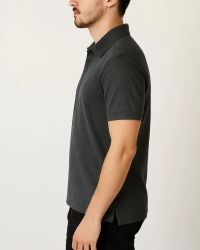 Camisa Polo Masculina Básica em Piquet Preto Mescla — foto 3