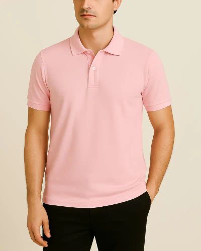 Camisa Polo Masculina Básica em Piquet - Rosa Claro