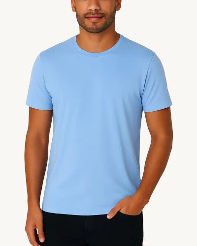 Camiseta Masculina Básica 100% Algodão - Azul Claro