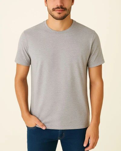 Camiseta Masculina Básica 100% Algodão - Cinza Mescla